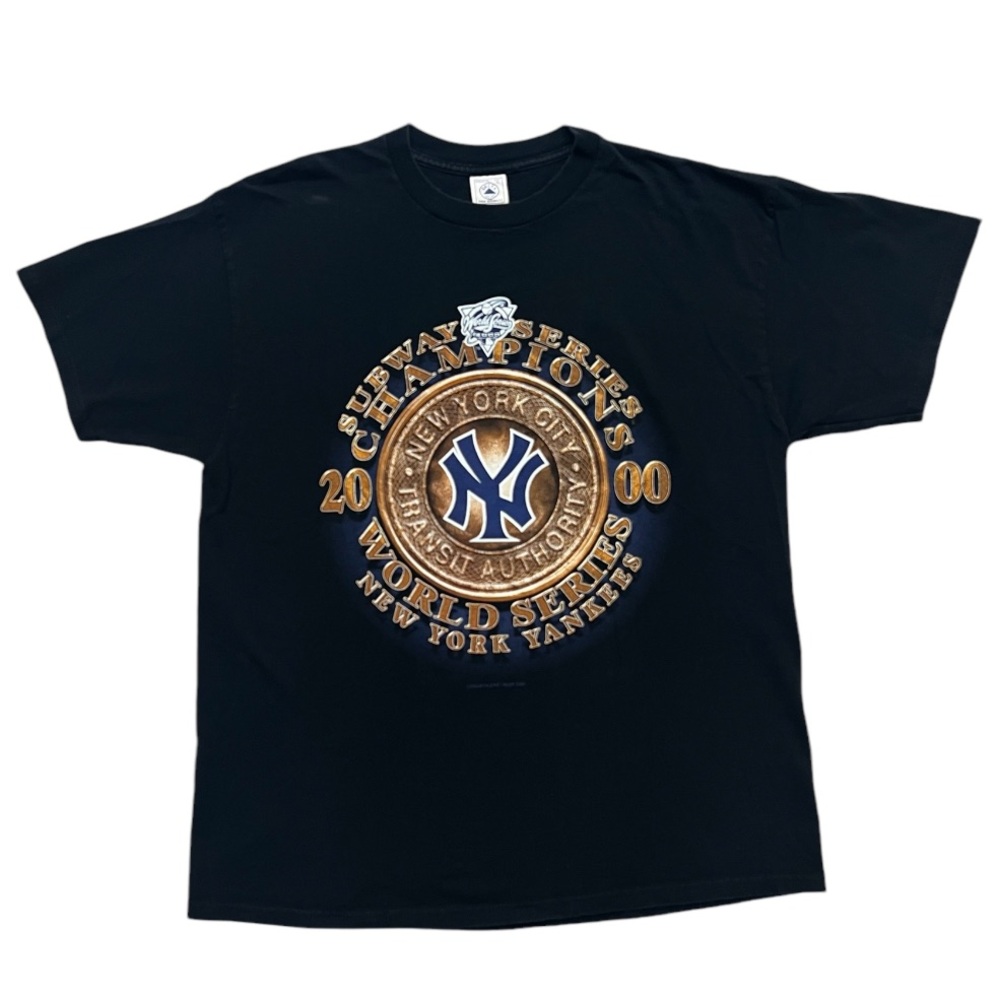 New York Yankees Mens Black XL Tshirt 2000 Subway World Series Champions Vtg Y2K